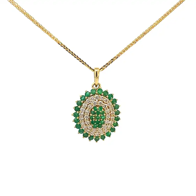 Oval Pendant Set in Emerald and Diamonds in 18K Gold